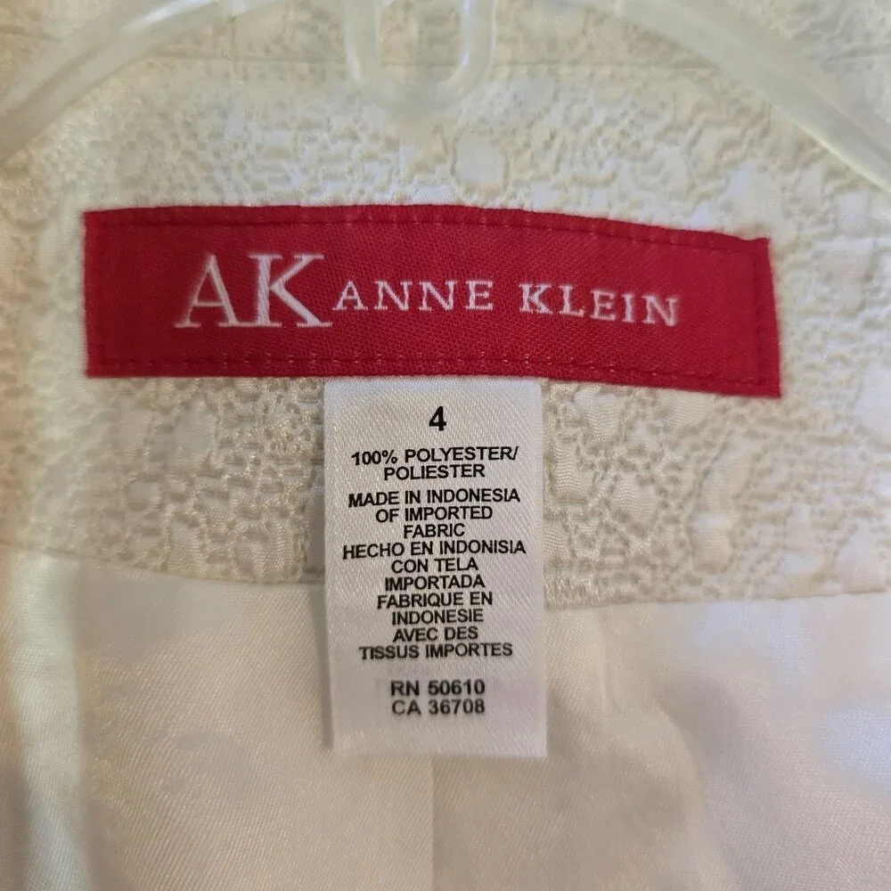 Anne Klein Off White Textured Jacket Mandarin Collar & Pockets Women Size 4 - Picture 7 of 9